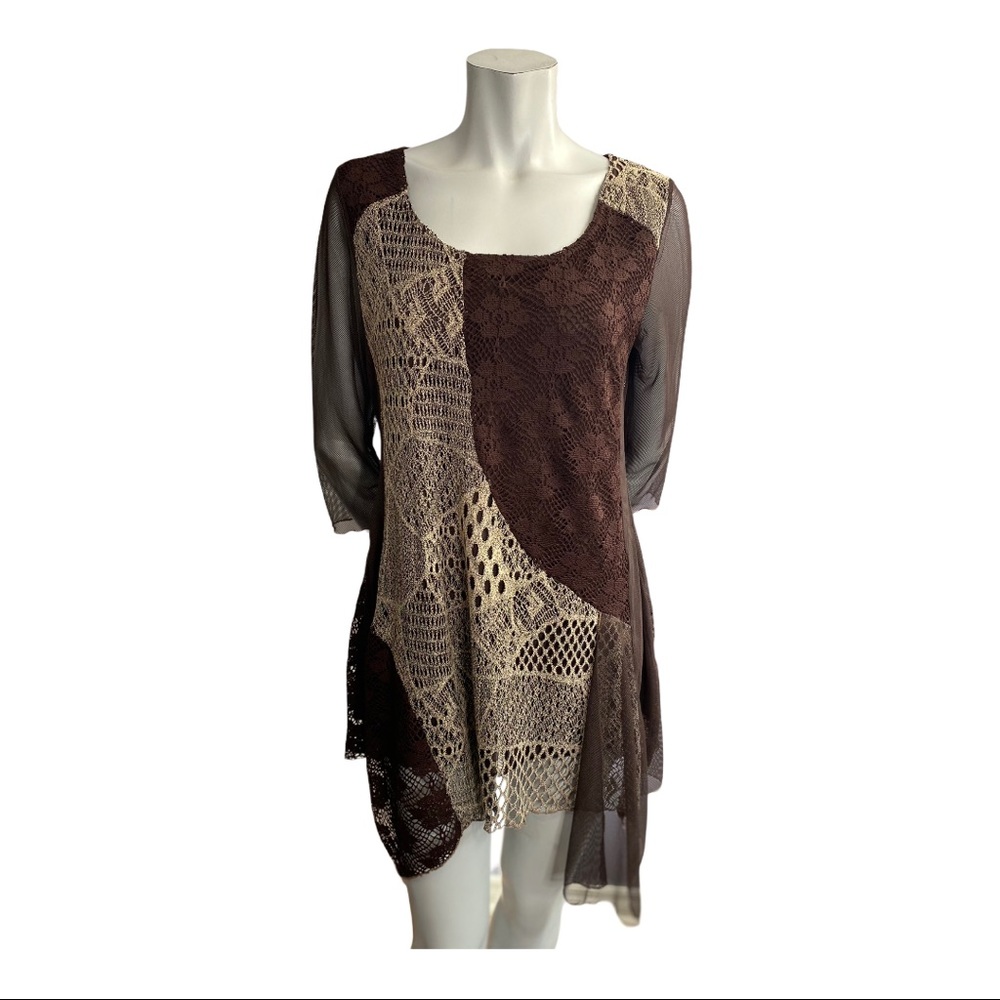 Papa Vancouver Brown Lace and Mesh Tunic Size M